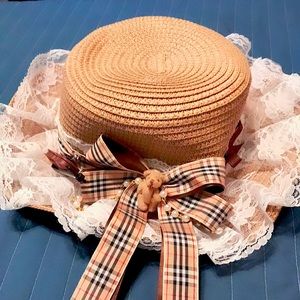 Lolita Straw Hat with Burberry Bow and Bear